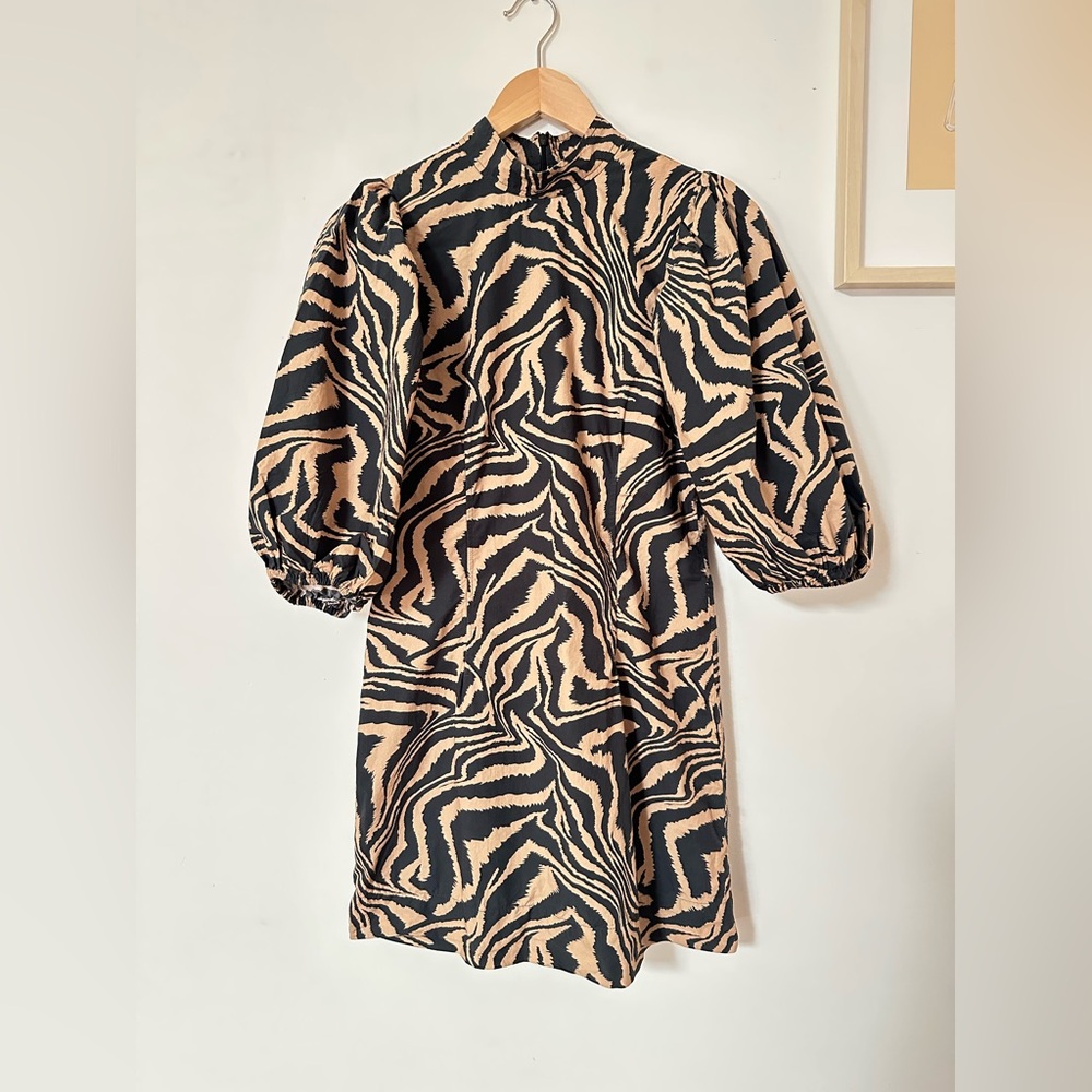 Ganni Size 36 / US Small Zebra Print Stretch Poplin Dress